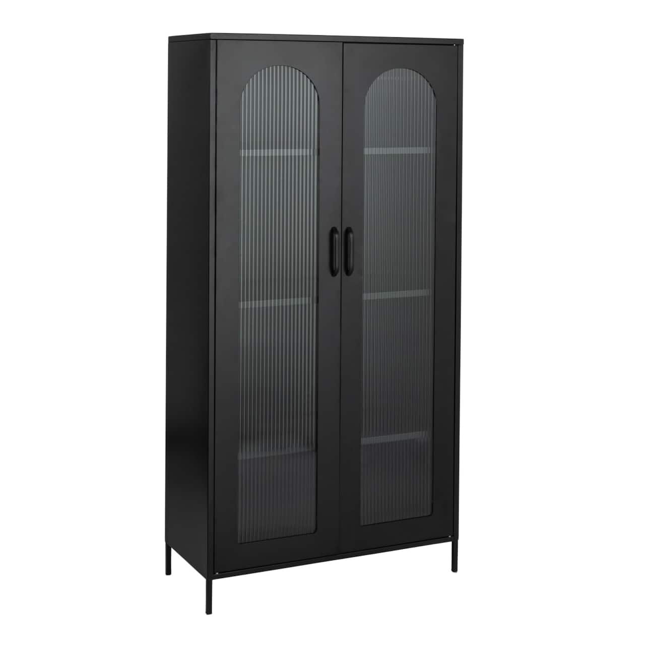 Hello Honey® Black Solstice Tall Metal Curio Storage Cabinet with Arched Glass Doors